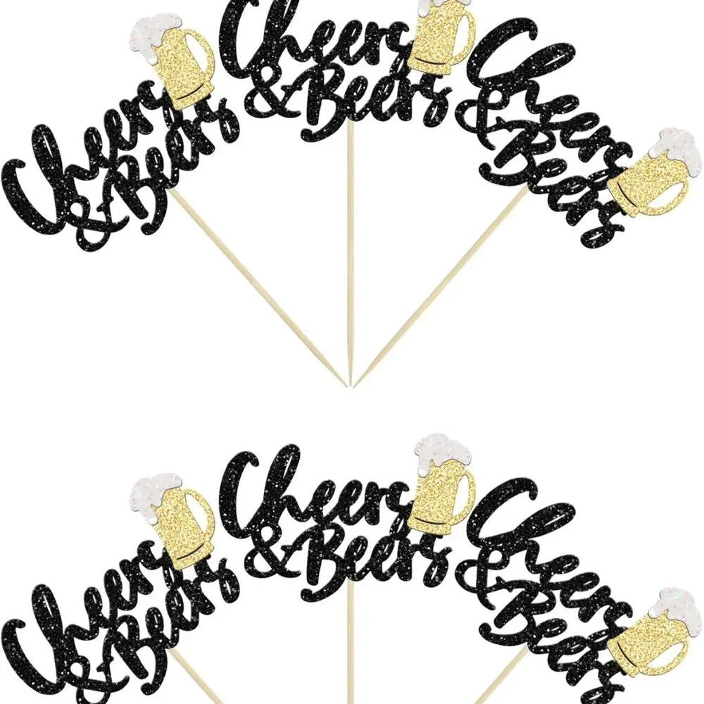NWT 24 Pack Cheers and Beers Cupcake Toppers Glitter Beer Mug Cake Pick Decor